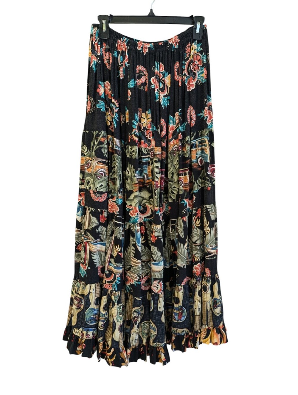 Anna Konya Tiered Full Circle Skirt OS Hawaiian Tropical Woody Wagon Tiki VTG - Picture 2 of 10